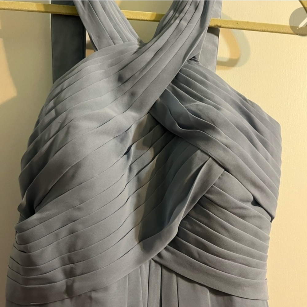 Azazie Gray Pleated Ruched Halter Gown